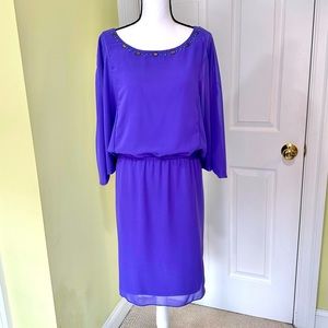 Coldwater Creek Purple Midi Dress with Beaded Neckline Size 14